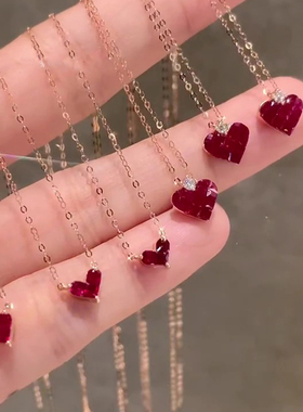 红色爱心仿锆石项链女款甜美港风