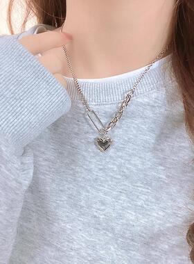 925纯银爱心嘻哈项链女轻奢小众设计辣妹风ins潮法式锁骨链高级感