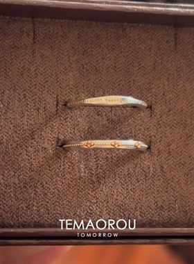 S925纯银极细不撞款字母雕金小花对戒高级感百搭食指戒指环时尚秋