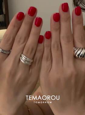 韩系银色牛角包戒指女小众设计感