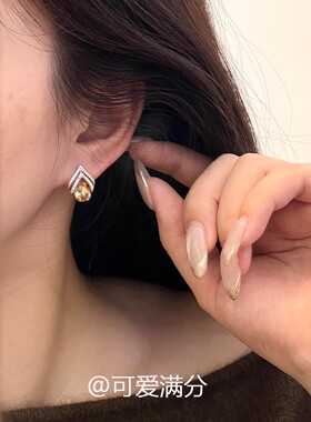 复古银色双层弧形焦糖水滴耳钉女
