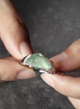 S925纯银新中式绿色戒指精致百搭