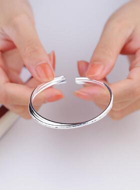 925纯银交叉莫比乌斯环手镯女简约素圈冷淡风ins小众设计感手饰品