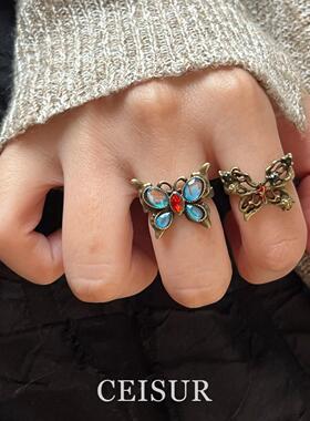 复古镂空做旧蝴蝶戒指女小众设计