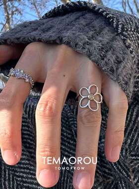 银色花朵戒指女韩系时尚金属线条