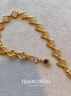 中古金色四叶花手链女小众设计