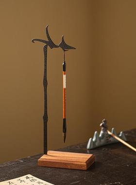 禅意竹字书房悬挂式毛笔架笔挂茶室茶空间道具装饰品摆设书法用具