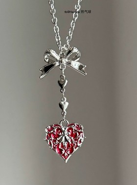 哥特式玫瑰荆棘红色爱心项链