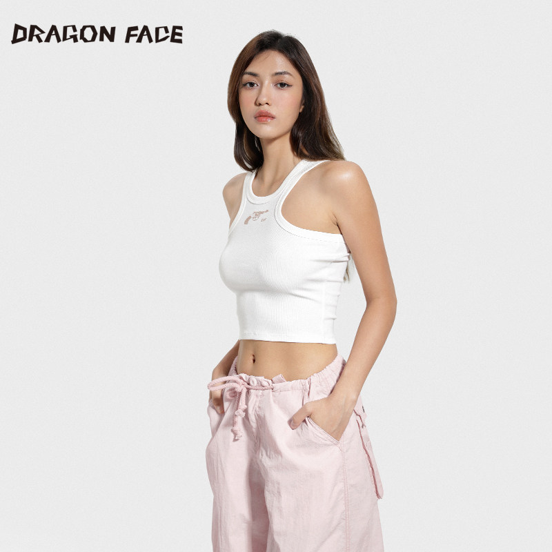 【何超莲同款】龙脸DRAGONFACE挂脖工字美背吊带百搭罗纹印花背心,淘宝优惠券,粉丝福利购,淘宝优惠卷
