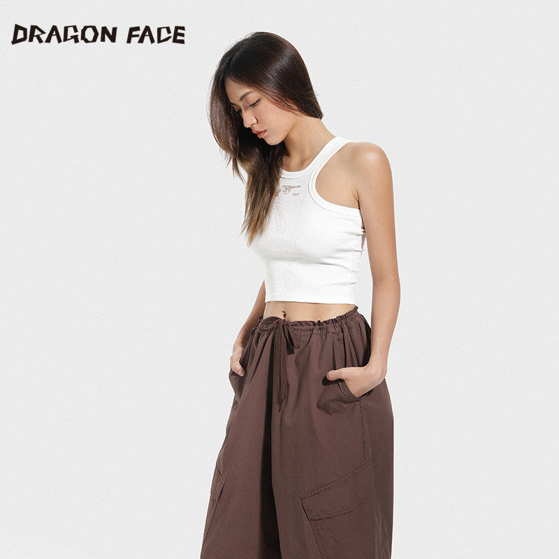 【何超莲同款】龙脸DRAGONFACE挂脖工字美背吊带百搭罗纹印花背心,淘宝优惠券,粉丝福利购,淘宝优惠卷