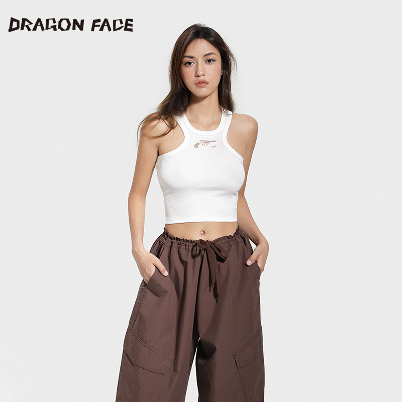 【何超莲同款】龙脸DRAGONFACE挂脖工字美背吊带百搭罗纹印花背心,淘宝优惠券,粉丝福利购,淘宝优惠卷