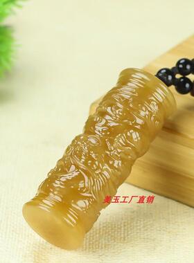 和田玉且末糖黄糖龙柱挂件把玩件