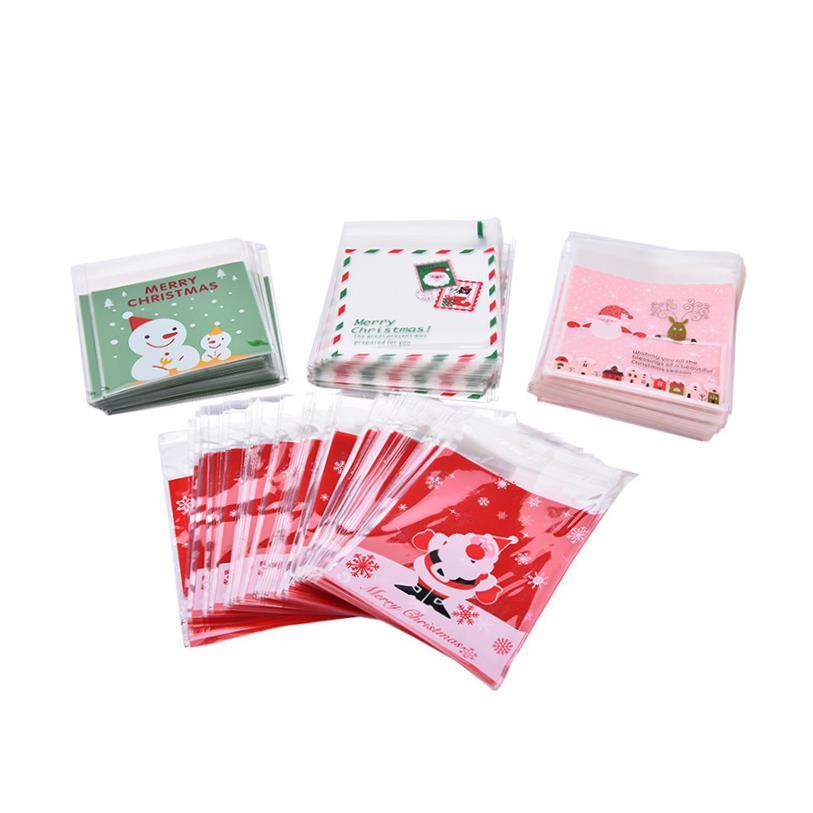 100pcs=1 Bag self-adhesive Candy Bags 4 Types Christmas Sant - 图0