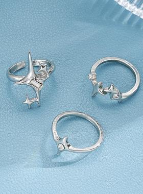 Star-studded couple rings芒星情侣关节戒锆石肌理戒指时尚指环