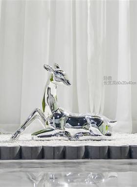 鹿雕塑摆件线条块面玻璃钢梅花鹿户外庭院园林景观小品橱窗装饰