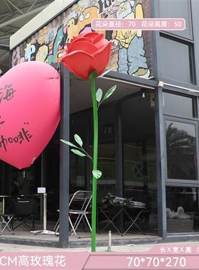 玻璃钢巨型仿真玫瑰花雕塑网红打卡墙面装饰商场不锈钢花朵摆件品
