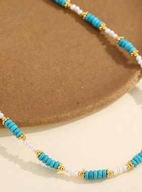 SMGI/绿松石算盘珠珍珠锁骨链女