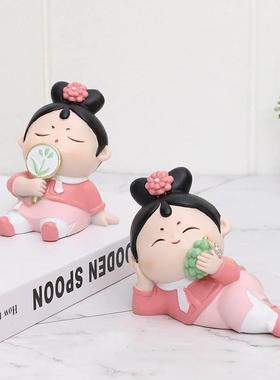 蕊杰中式宫廷格格树脂车载摆件创意国风可爱少女心工艺品家居摆设