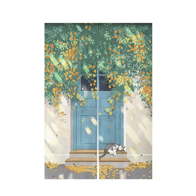 卡通门帘小清新治愈系猫咪隔断帘卧室厕所装饰半帘免打孔家用挂帘,淘宝优惠券,粉丝福利购,淘宝优惠卷