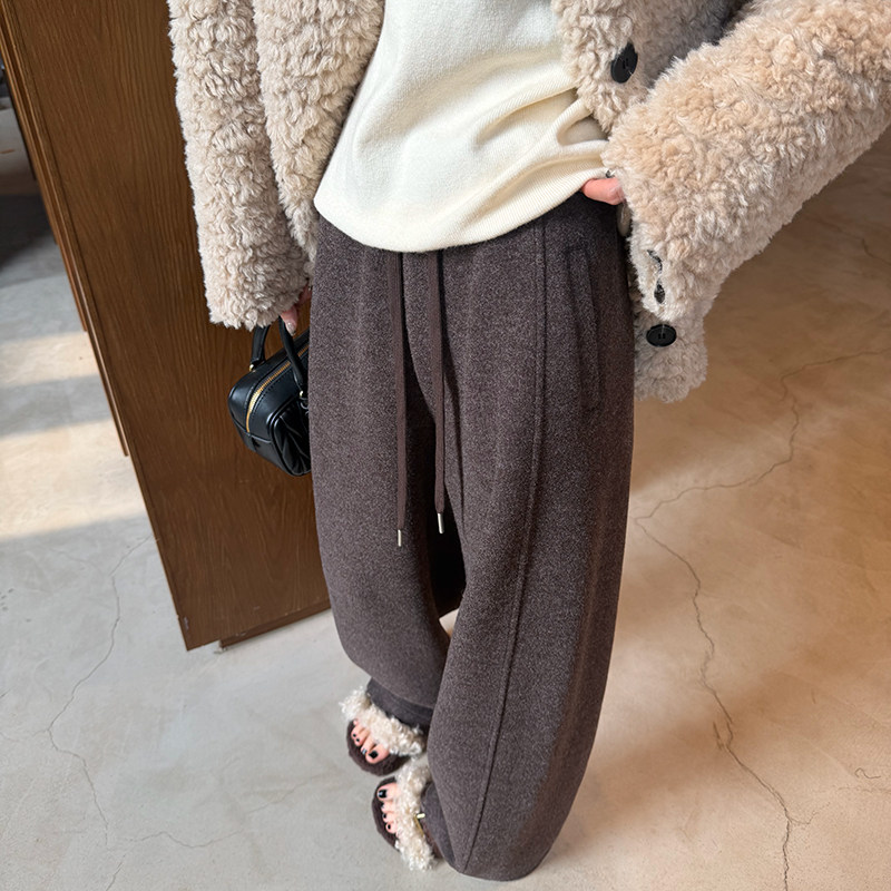 米白色含澳洲羊毛阔腿裤女毛呢香蕉弯刀加绒加厚休闲垂感糯米裤子,淘宝优惠券,粉丝福利购,淘宝优惠卷