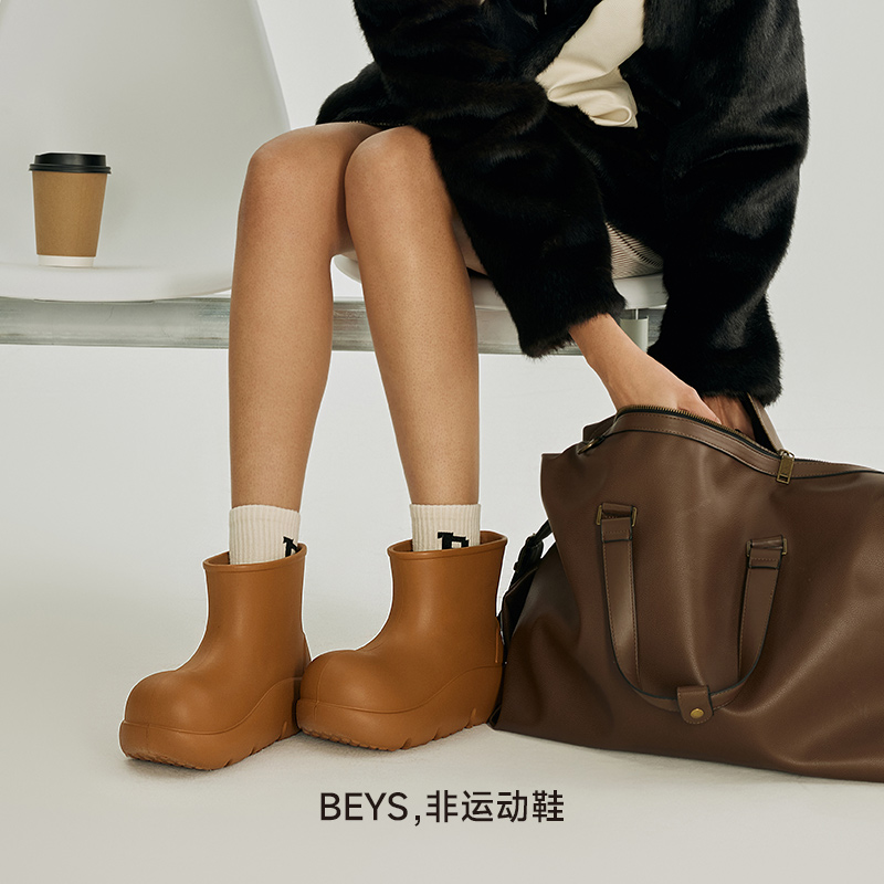 【昭仪同款】BEYS非运动鞋小丑鞋防滑户外厚底雨靴女款短靴女雨鞋 - 图1