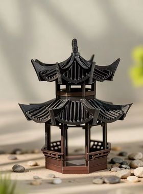中式古建筑摆件双层六角亭