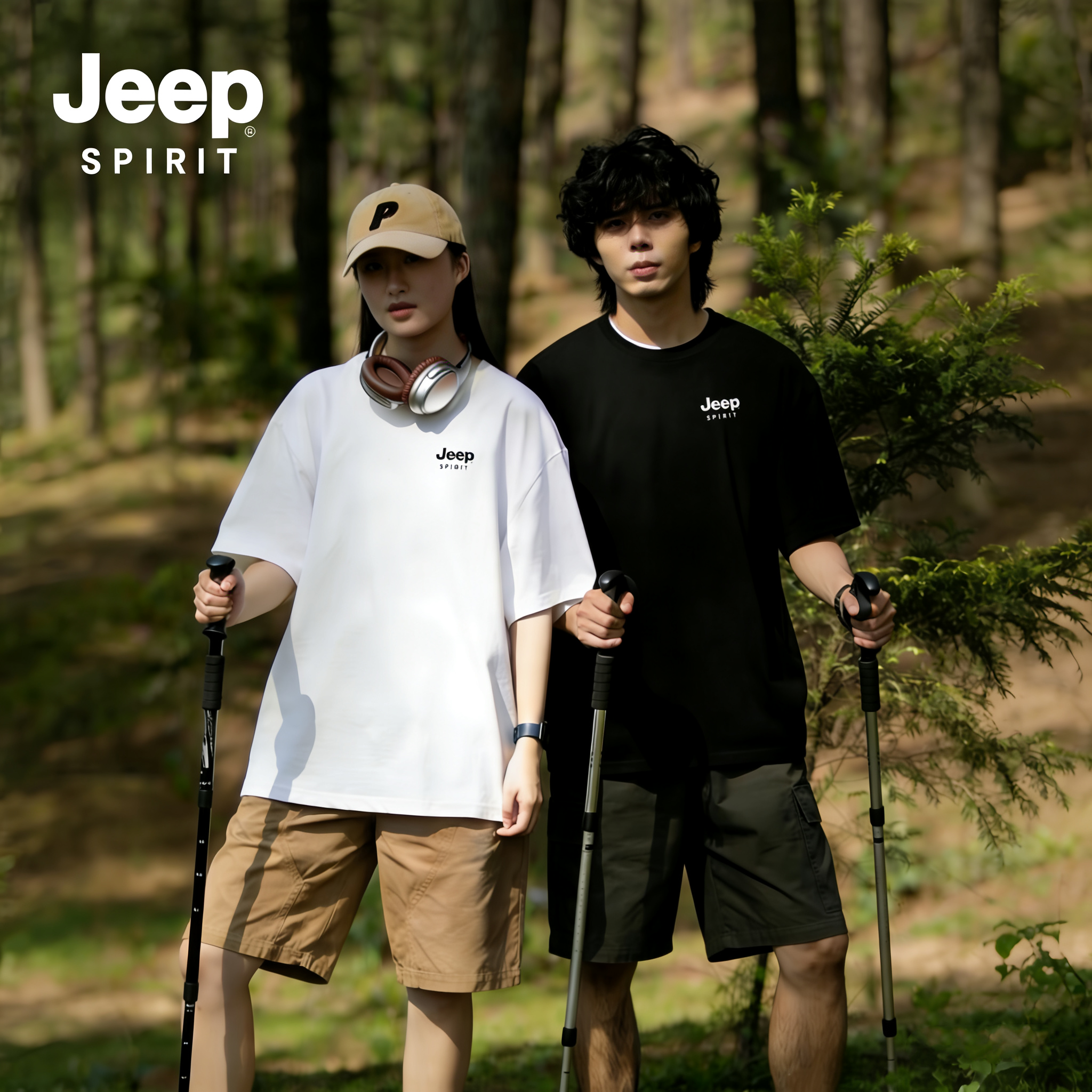 JEEP SPIRIT夏季男女同款圆领修身时尚短袖T恤衫户外休闲情侣装1