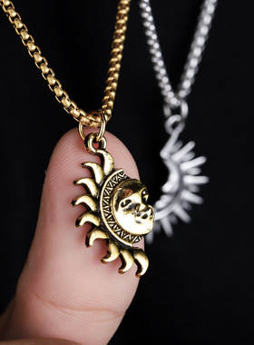 日月不对称一对男钛钢情侣项链