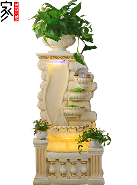 精选鱼缸客厅家用大型落地欧式装饰造景创意花盆流水喷泉招财风水