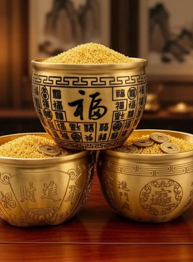 纯黄铜招财聚宝盆玄关摆件小铜盆