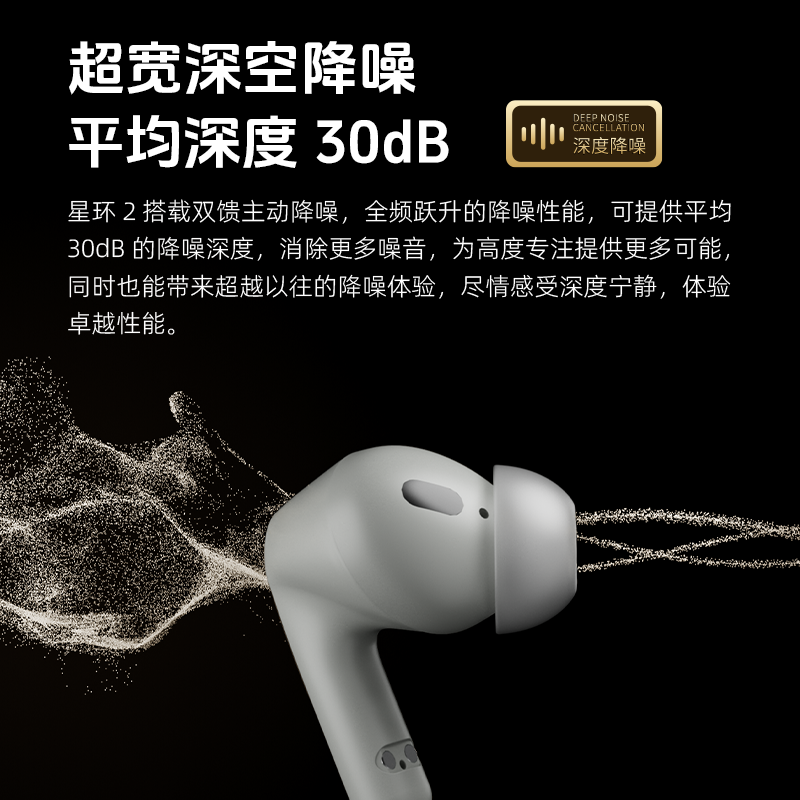 籁特易耳星环2入耳式蓝牙耳机2025新款超长续航无线降噪运动耳机