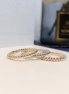 小圆珠珠戒指女18k玫瑰金叠戴戒素圈珠边指环白金豆豆女尾戒小指