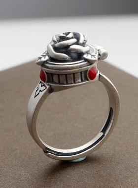 新款香囊储物空间玫瑰花戒指复古