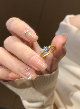 时尚轻奢镶钻蓝色锆石戒指女小众