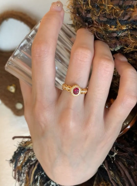 新款vintage中古风红色锆石戒指