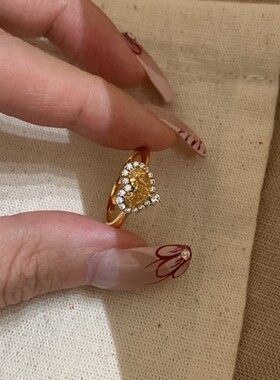 新款黄钻爱心戒指女开口可调节指