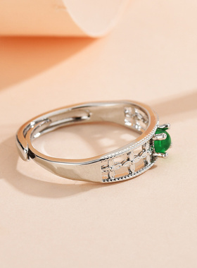 新款绿色石头戒指开口女复古十字