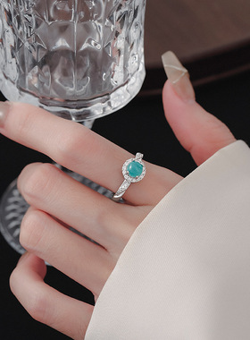 新款爆款新中式蓝色锆石戒指女清