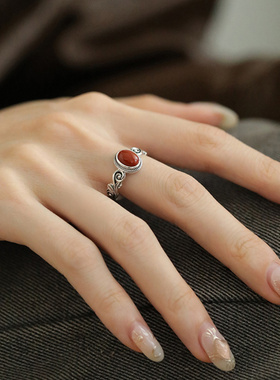 新款复古新中式国风蛋形红色石头