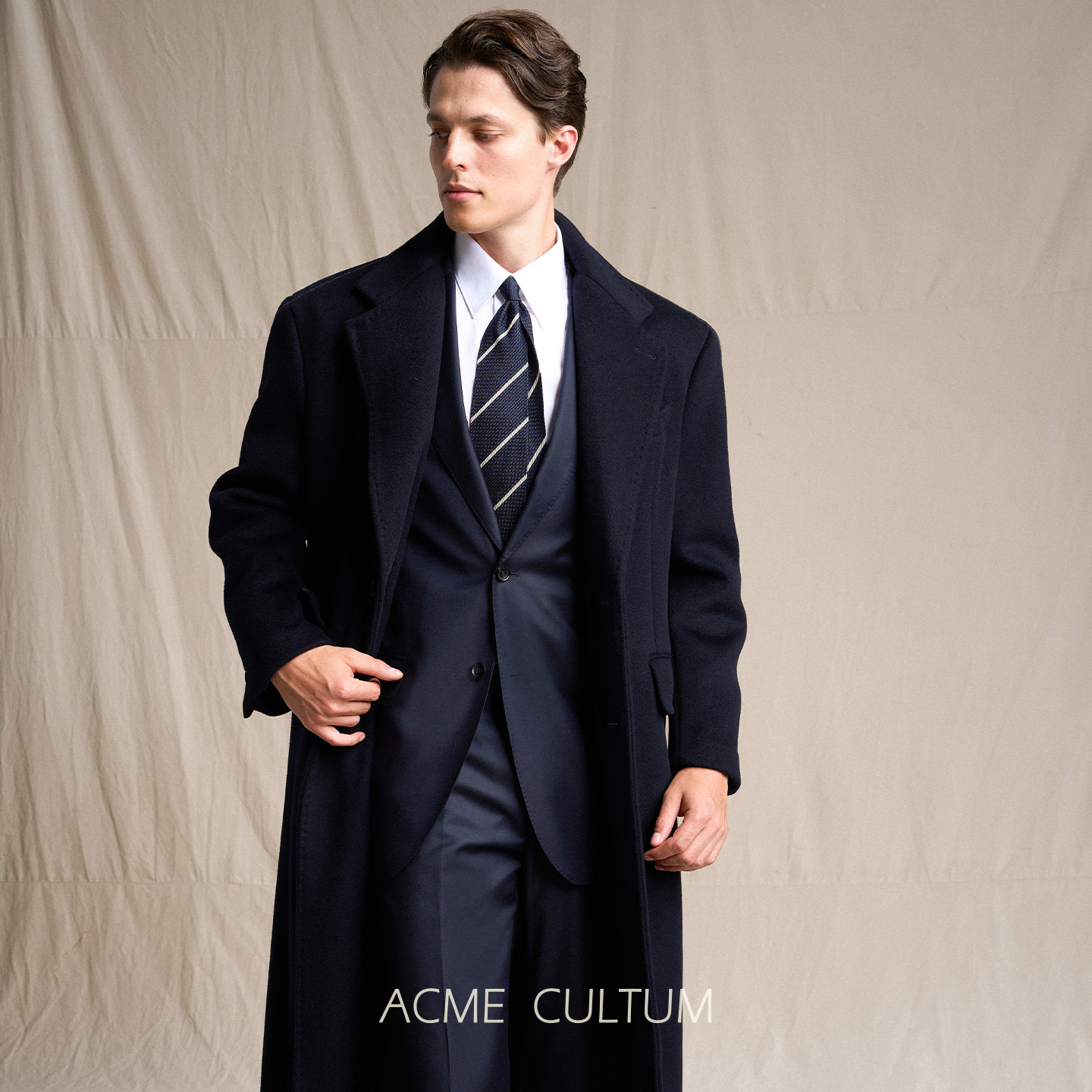 Acme cultum羊绒羊毛翻领长款加厚柴斯特毛呢大衣男商务通勤外套 - 图0