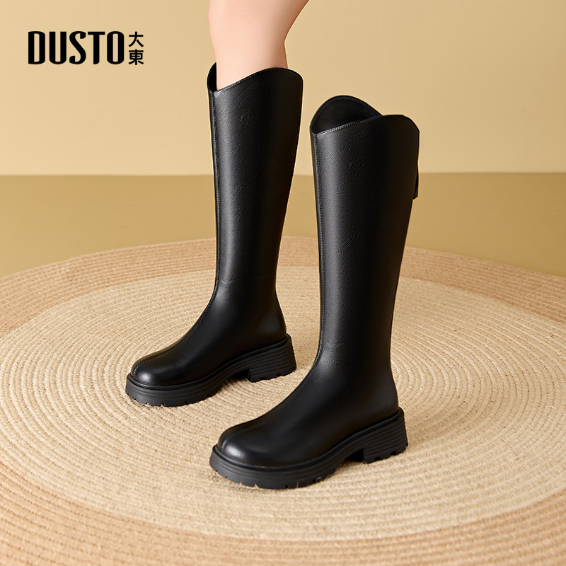 大东骑士靴女款长筒靴子女2025冬季新款厚底女靴英伦风长靴高筒靴 - 图0