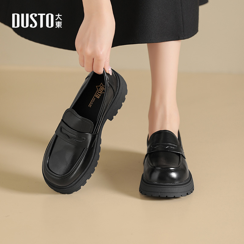 大东乐福鞋女厚底2025新款秋季中跟粗跟小皮鞋软皮女鞋通勤单鞋女 - 图1