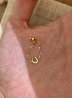 小众设计镶钻马蹄U形伸缩可调戒