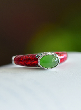 新款旗开得胜绿色锆石戒指珐琅复