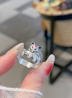 九尾灵狐戒指女可爱小狐狸戒复古