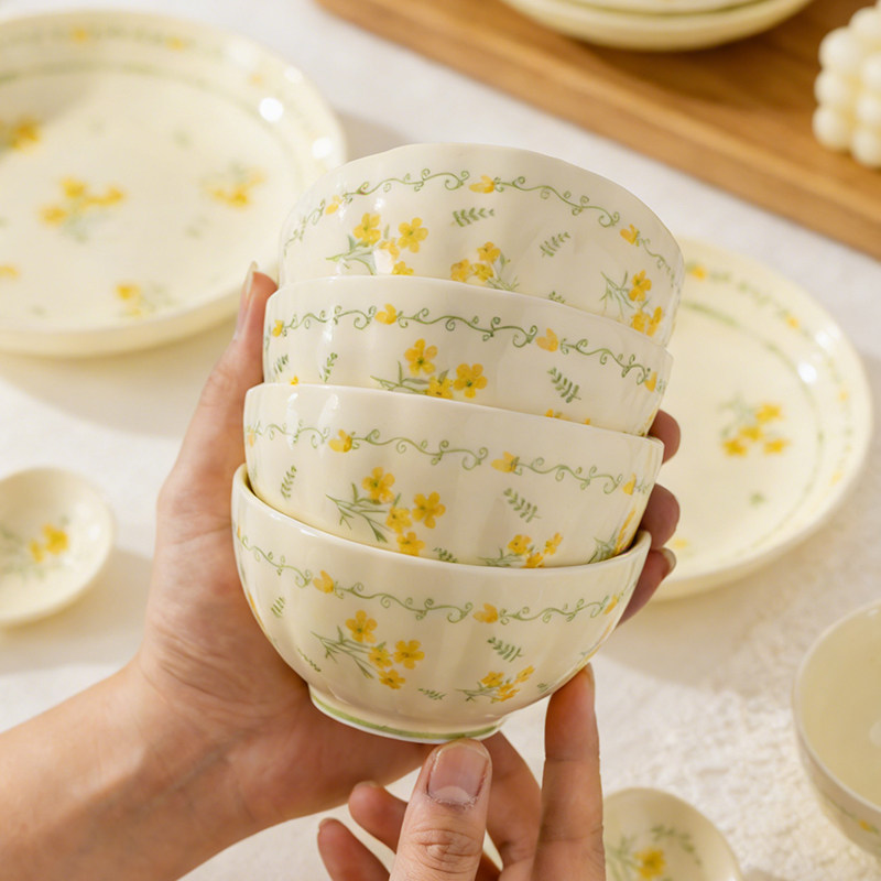 2026新款高颜值清新田园风釉下彩碗家用陶瓷碗碟套装餐具碗具乔迁