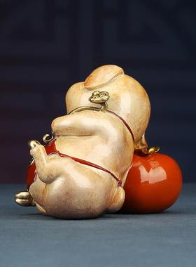 铜欣祥 彩铜《诸事如意》生肖猪柿子摆件桌面装饰品生日礼品摆设