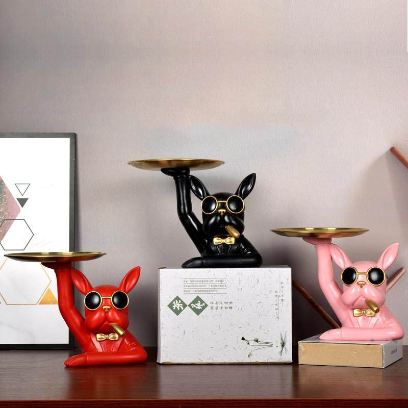 北欧轻奢法斗牛犬收纳托盘客厅家居装饰品玄关门口放钥匙收纳摆件,淘宝优惠券,粉丝福利购,淘宝优惠卷