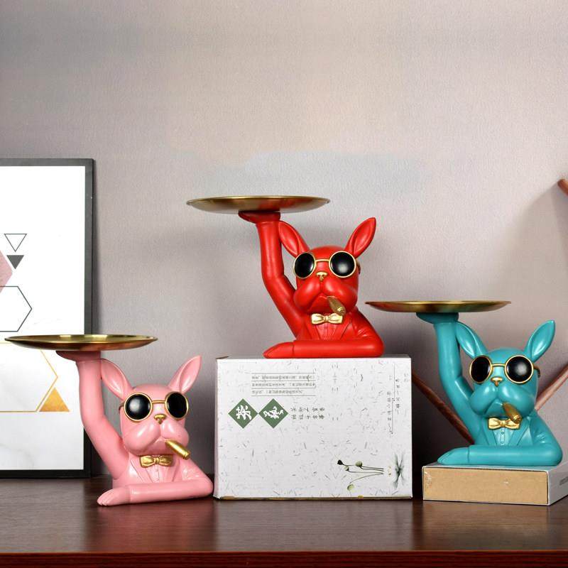 北欧轻奢法斗牛犬收纳托盘客厅家居装饰品玄关门口放钥匙收纳摆件,淘宝优惠券,粉丝福利购,淘宝优惠卷