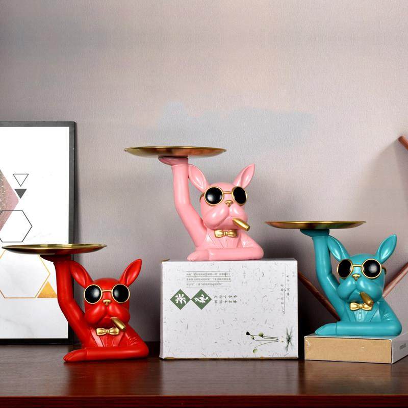 北欧轻奢法斗牛犬收纳托盘客厅家居装饰品玄关门口放钥匙收纳摆件,淘宝优惠券,粉丝福利购,淘宝优惠卷